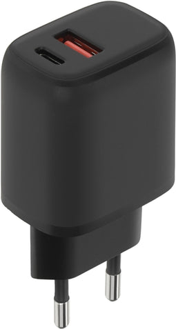 Mobiparts Wall Charger - Dual USB-C/USB-A - 20W Snellader - Zwart