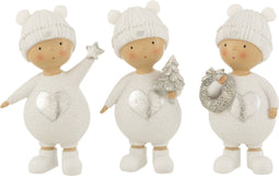 J-Line figuur Kind Winter - polyresin - wit/zilver - large - 3 stuks