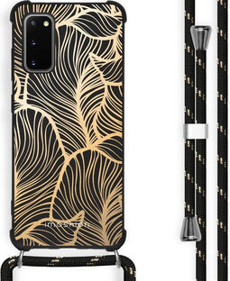 iMoshion Hoesje Geschikt voor Samsung Galaxy S20 Plus Hoesje Met Koord - iMoshion Design Hoesje met Koord - Goud / Zwart / Golden Leaves