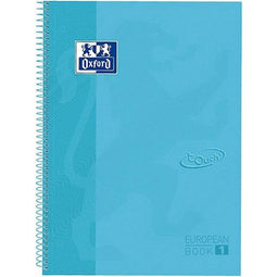 Oxford School Europeanbook - notitieboek - gekleurde rand - A4+ - ruit 5mm - 80 vel - 4 gaats - hardcover - pastel blauw