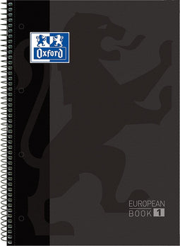 Oxford School Europeanbook - notitieboek - gekleurde rand - A4+ - ruit 5mm - 80 vel - 4 gaats - hardcover - zwart