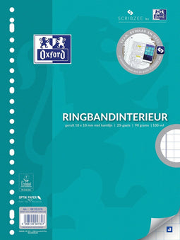 Oxford School - Ringbandpapier - A4 - Geruit 10 mm - met kantlijn - 23 gaats - 100 vel - pak van 5