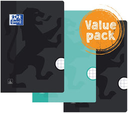 Oxford - School schrift, ft A4, 72 bladzijden, geruit 10 mm, pak van 3 stuks, geassorteerde kleuren