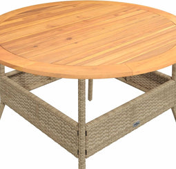 Tuintafel met acaciahouten blad Ø110x71 cm poly rattan beige