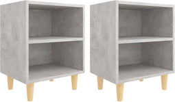vidaXL - Nachtkastjes - 2 - st - met - houten - poten - 40x30x50 - cm - betongrijs