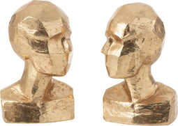 J-Line boekensteun Hoofd Geometrisch - kunststof/polyresin - goud - 2 stuks