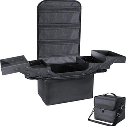 Make-up Organizer - Professionele Grote Travel Makeup Artist Tas met 4 Compartimenten - Zwart