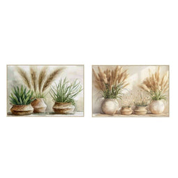 Schilderij Home ESPRIT Groen Beige Bloempot Cottage 123 x 4,5 x 83 cm (2 Stuks)