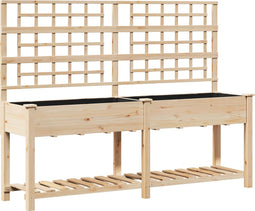 vidaXL - Tuinplantbak - met - Trellis - & - Plank - 203x53x152 - cm - Massief - Vurenhout