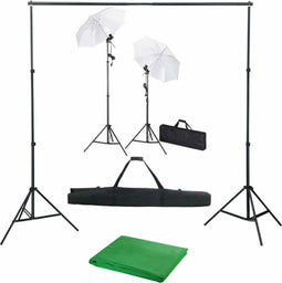 vidaXL - Fotostudioset - met - achtergrond, - lampen - en - paraplu's