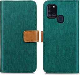iMoshion Hoesje Geschikt voor Samsung Galaxy A21s Hoesje Met Pasjeshouder - iMoshion Luxe Canvas Bookcase - Groen