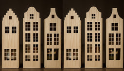 Wijnkist Grachtenhuis - Houten wijnkist voor 1 fles met schuifdeksel - Set van 3 stuks