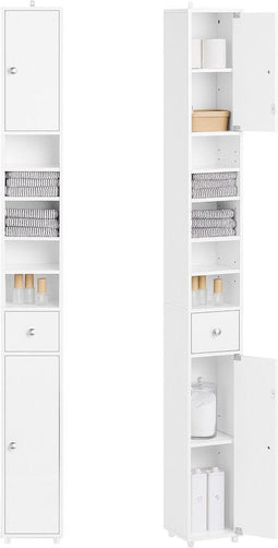SoBuy BZR167-GW - Hoge Badkamerkast - 5 Open Vakken en Lade - Pareltint Houtcomposiet