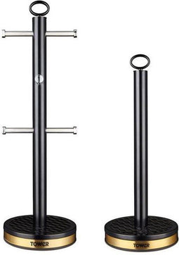 Tower Empire Retro Kopjeshouder en Keukenrolhouder - Set van 2 - Zwart