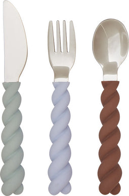 OYOY Mellow Bestekset - Set van 3 - Pale Mint/Choko/Ice Blue