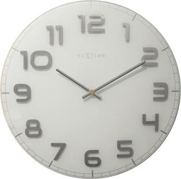 NeXtime Classy Large - Klok - Rond - Glas - Ø50 cm - Wit/zilver