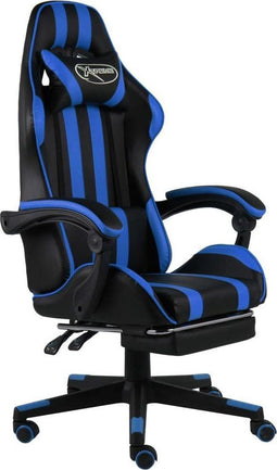 vidaXL - Racestoel - met - voetensteun - kunstleer - zwart - en - blauw