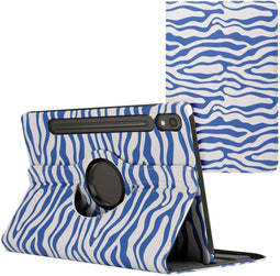 imoshion Tablet Hoes - Geschikt voor Samsung Galaxy Tab S9 11.0 inch - 360° Draaibare Design Bookcase 2.0 - White Blue Stripes