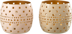 J-Line windlicht Geperforeerd - metaal - lichtroze/beige - 2 stuks