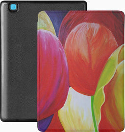 Lunso - Geschikt voor Kobo Aura Edition 2 hoes (6 inch) - Vegan Saffiano Leren sleep cover - Tulpen