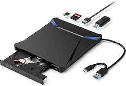 UPLY Externe DVD/CD Speler - USB-C/3.0 - Ingebouwde SD/TF-kaartlezer - Zwart-Blauw