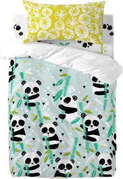 Dekbedovertrek set HappyFriday Moshi Moshi Panda Garden Blue Blauw Wieg voor baby's 2 Onderdelen