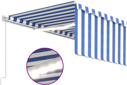 vidaXL - Luifel - handmatig - uittrekbaar - met - rolgordijn - LED - 5x3 - m - blauw - wit