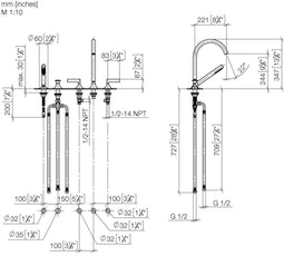 Dornbracht VAIA - Vijfgats badmengkraan - Badrandmontage automatische omstelling 220 mm platina