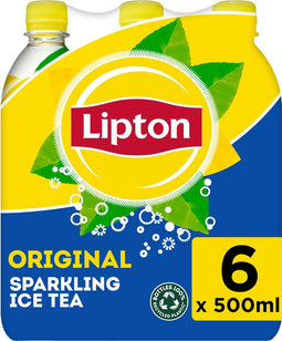 Lipton Ice Tea Orginal Sparkling - Verfrissende Zwarte Ijsthee - Bruisend - Met Thee-extract - Frisdrank - 50 cl - 24 Flesjes - 4 x 6 Voordeelverpakking
