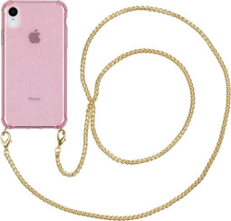 iMoshion Hoesje Geschikt voor iPhone Xr Hoesje Met Koord - iMoshion Glitter Backcover met ketting - Roze