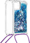 Lunso - Backcover hoes met koord - Geschikt voor iPhone 13 Mini - Glitter Blauw