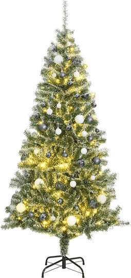 vidaXL - Kunstkerstboom - met - 300 - LED's - kerstballen - en - sneeuw - 180 - cm