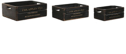 Opslagdozen Home ESPRIT Cox Apples 1830 Zwart Sparrenhout 40 x 30 x 15 cm 3 Onderdelen