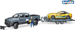Bruder RAM Power Wagon - Speelgoedvoertuig met racer en aanhangwagen - Schaal 1:16 - Blauw