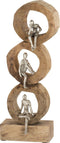 J-Line 3 Denkers Ringen Figuur decoratie - hout/metaal - naturel/zilver - woonaccessoires