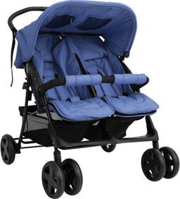 vidaXL - Tweelingkinderwagen - staal - marineblauw