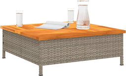 Tuintafel 70x70x25 cm poly rattan en acaciahout grijs