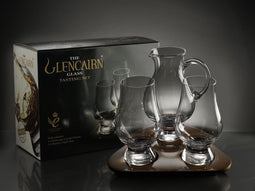 Proeverijset Dienblad met Waterkaraf en 2 Whiskyglazen - Glencairn Crystal Scotland