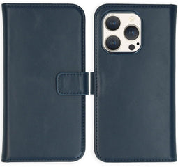 Selencia iPhone 15 Pro - Echt Lederen Bookcase - 3 Pashouders - Blauw