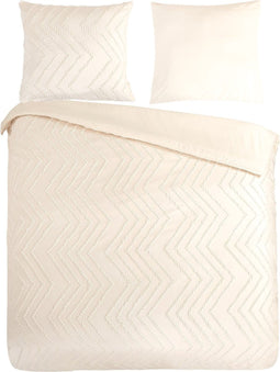 Pure Dekbedovertrek "luxe zizag biezen/ borduursels" - Wit - (140x200/220 cm) - Microfiber