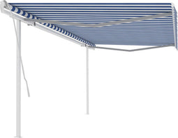 vidaXL - Luifel - handmatig - uittrekbaar - met - palen - 5x3,5 - m - blauw - en - wit