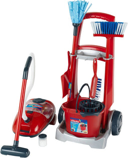 Vileda Speelgoed stofzuiger en schoonmaakkar - Schoonmaakset kinderen - Inclusief bezem mop emmer - Rood (1 set)