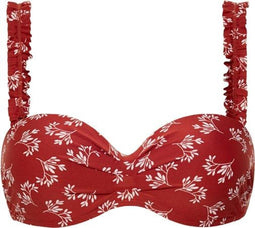 Beachlife Little Leaves - Bikinitop met beugel - Multiway met ruffle en basic bandjes - Roest/Bruin/Rood/Bloemenprint
