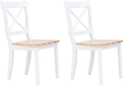 vidaXL - Eetkamerstoelen - 2 - st - massief - rubberwood - naturel - en - wit