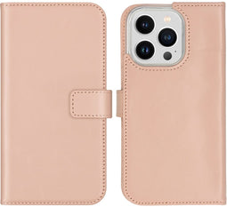 Selencia iPhone 14 Pro - Echt Lederen Bookcase - 3 Pashouders - Dusty Pink