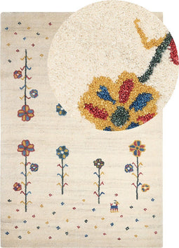 HUSUNLU - Modern vloerkleed - Beige - 140 x 200 cm - Wol