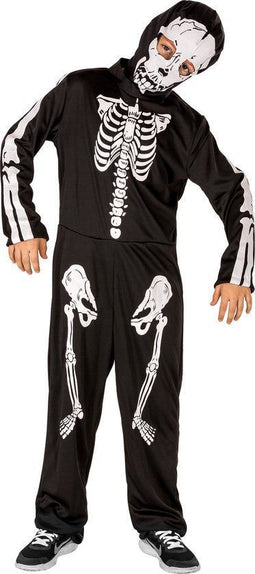 Dressforfun Jongenskostuum Skeleton 116 - Verkleedkleding Halloween - Inclusief doodskopkap (5-7j)