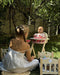 Longfield Games Poppenstoel - Houten Poppenkinderstoel - Inclusief Kussentje - Roze/Wit