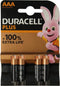 Duracell Plus 100 - Alkalinebatterijen AAA - Tot 100% extra levensduur (4 stuks)