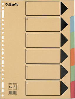 Esselte - Tabbladen A4 23-gaats karton 6-delig assorti